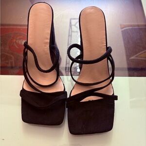Black Strappy Block Heel Sandals Square Toe Size EU 41 / US 10 New